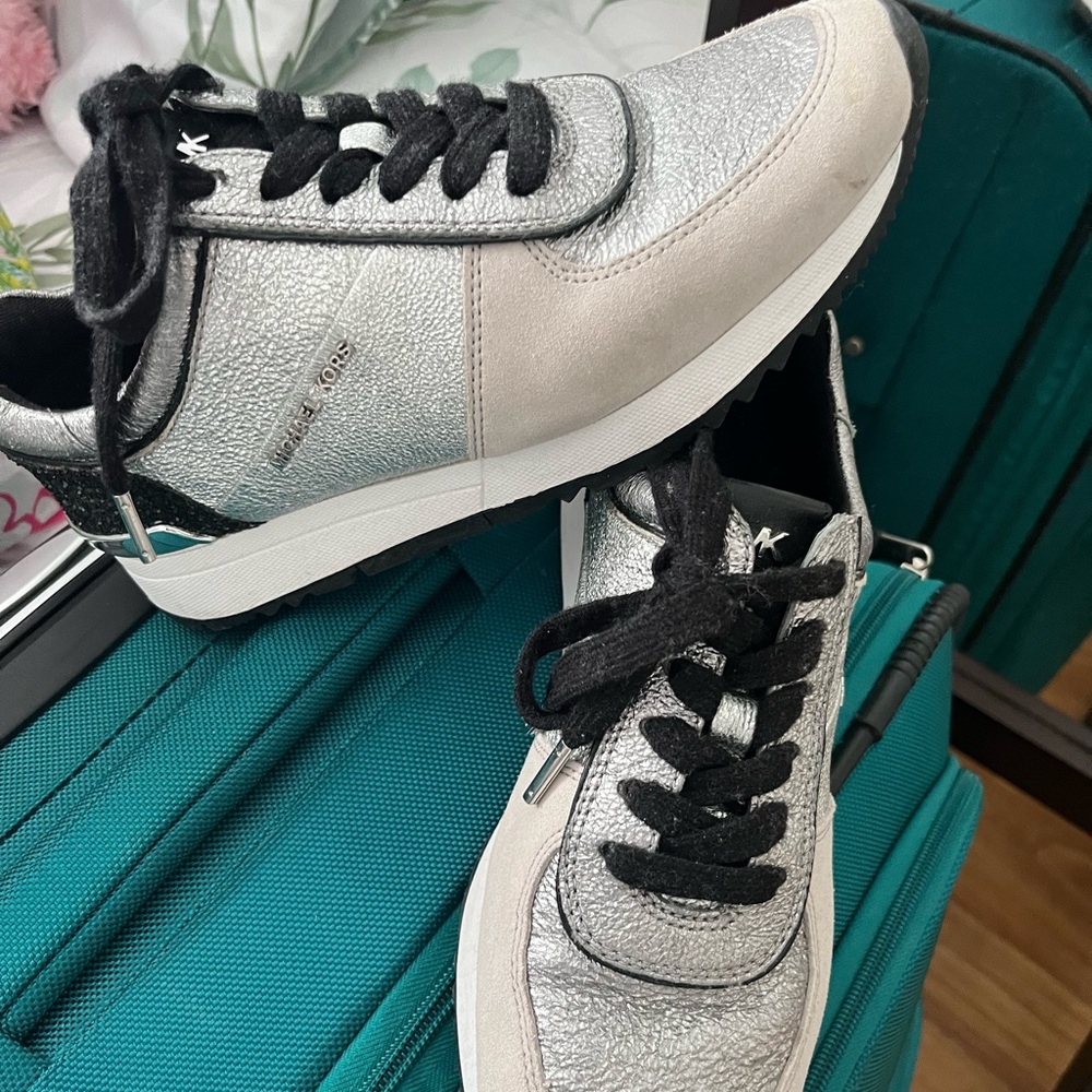 Michael Kors Metallic Silver and White Sneakers